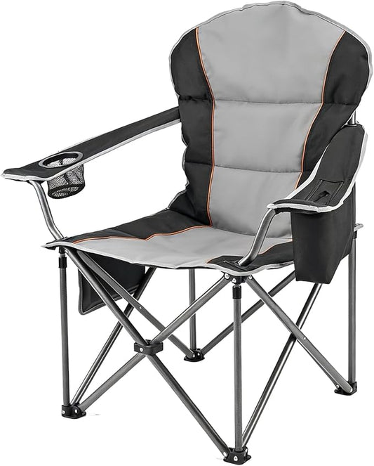 NEWBULIG Oversized Folding Camping Chairs for Adults, Heavy Duty Support 500 LBS, Portable Outdoor Collapsible Chair with Cup Holders, Side Cooler & Pockets for Lawn, Beach, Fishing, Hiking