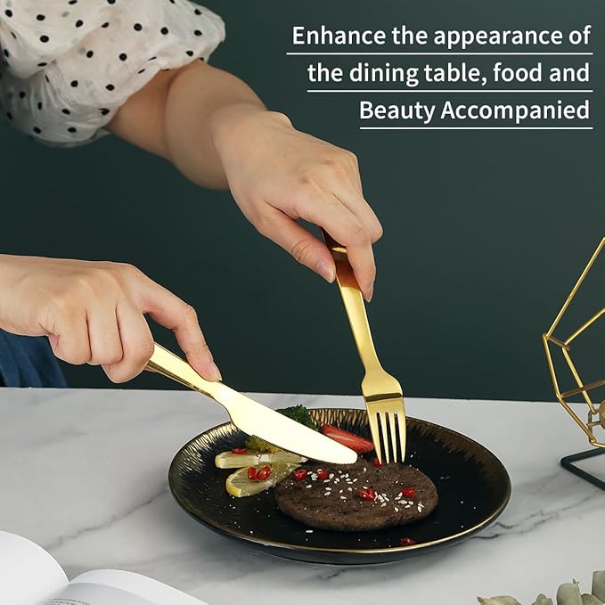 Evanda Portable Silverware Set Set of 2 Packs, Include Knife Fork Spoon, Gold Titanium Plating Cutlery Set With Black Bag, For Home Kitchen Camping Travel, Dishwasher Safe