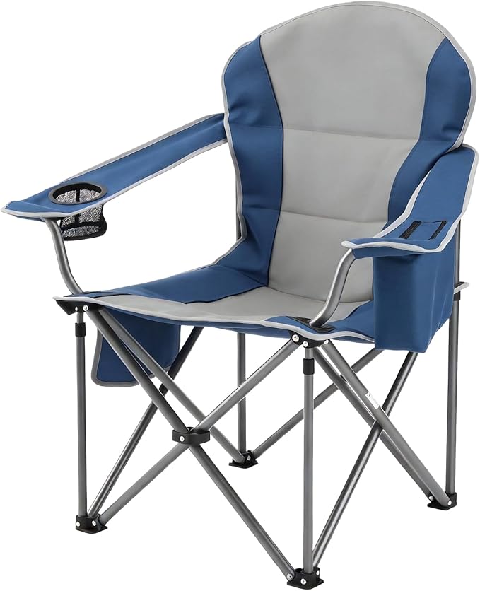 NEWBULIG Oversized Folding Camping Chairs for Adults, Heavy Duty Support 500 LBS, Portable Outdoor Collapsible Chair with Cup Holders, Side Cooler & Pockets for Lawn, Beach, Fishing, Hiking