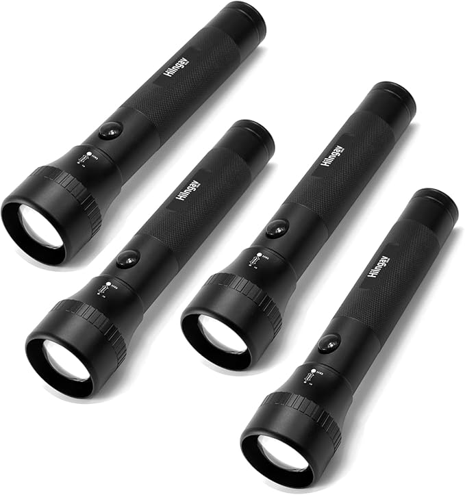 4 Pack Heavy Duty 2-Cell D Battery LED Big Flashlights, Zoomable Single Mode Aluminum Alloy Torch Flashlight, Rugged Metal Flashlight for Outdoor Adventures Emergency Hiking Camping Caving