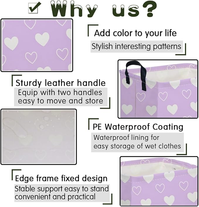 Rectangular Purple heart,Valentine's Day Gift Basket,nursery basket,Girls gift baskets,kids toy storage Bin, Love Heart Room Decor for Home,Shelf Baskets(Purple heart)