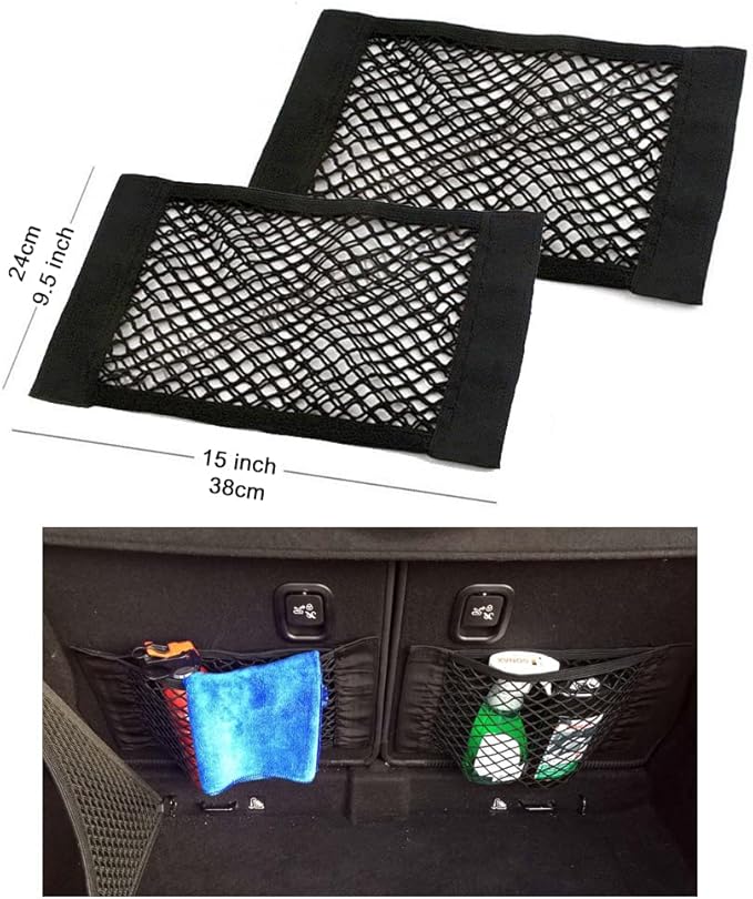 Universal Mesh Cargo Net Storage Net Wall Sticker Organizer Pouch Bag Storage Mesh Net for Car Trunk Storage Add On Organizers for Car Truck (15" x 9.5" (2 Packs))