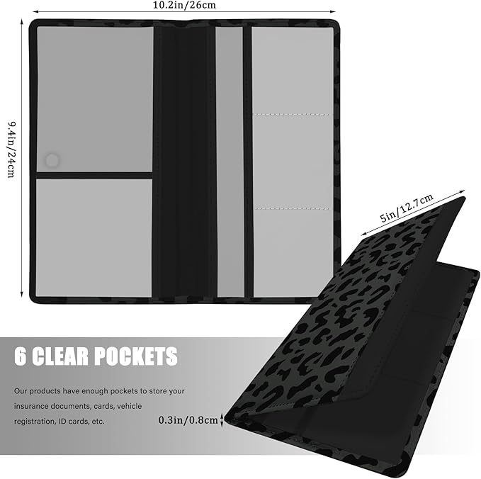 Car Registration and Insurance Holder, with Magnetic Closure for License, Cards and Documents, All Vehicle Needs and Car Accessories (Leopard-Black)