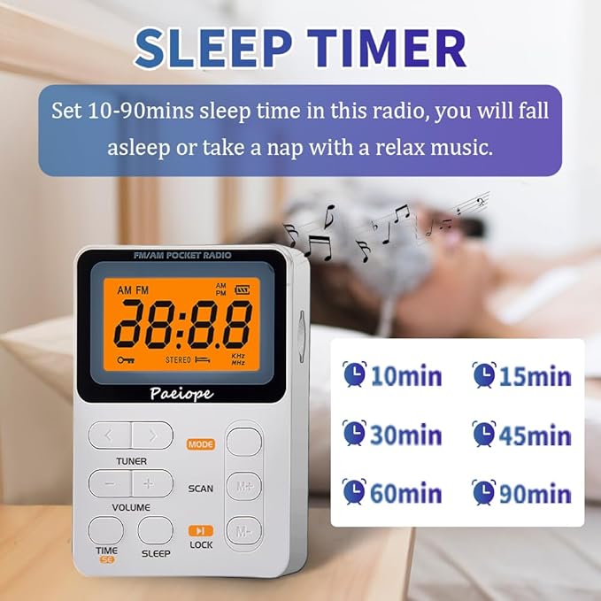Portable Radio AM FM, Rechargeable Pocket Speaker with Best Reception Digital Tuning, MP3, Stereo Earphone, Large LCD Screen, TF Card Socket, Transistor Radio for Jogging/Gym/Camping(White)