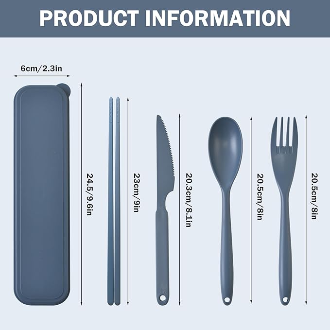 Large Reusable Travel Utensils Set with Case, Plastic Set for Adults Travel Picnic Camping, Portable Flatware Cutlery Set with Chopsticks for Daily Use(Dark Blue)