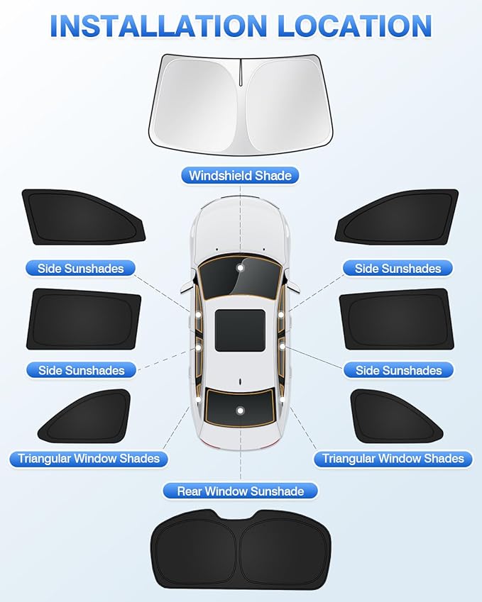 Canvcle Sunshades for Toyota Highlander 2014-2019 Accessories Windshield Sun Shade Side Rear Window Shade Cover Sun Visor Shield Privacy Protection Keep Vehicle Cool Black 8PCS