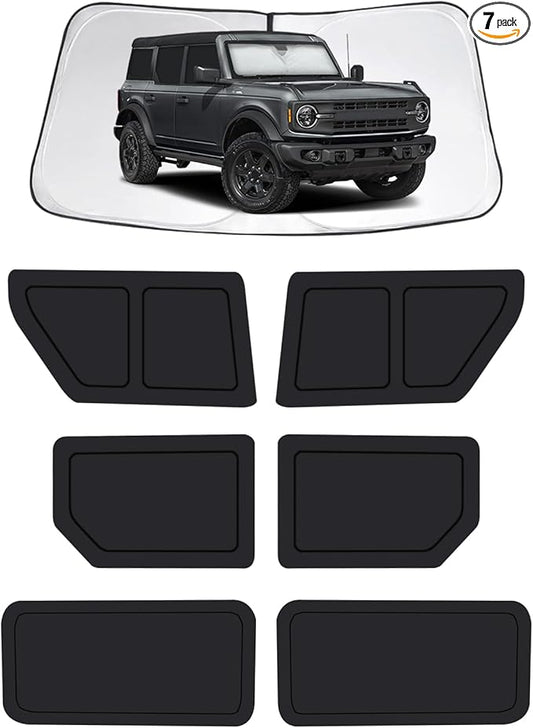Car Window Shades for Ford Bronco（4-Door，no for Sport） 2021-2025, Full Car Window Covers for Privacy, Sunshades for Bronco Front Rear Windshield Side Windows to Block UV and Protect Privacy(7pcs)