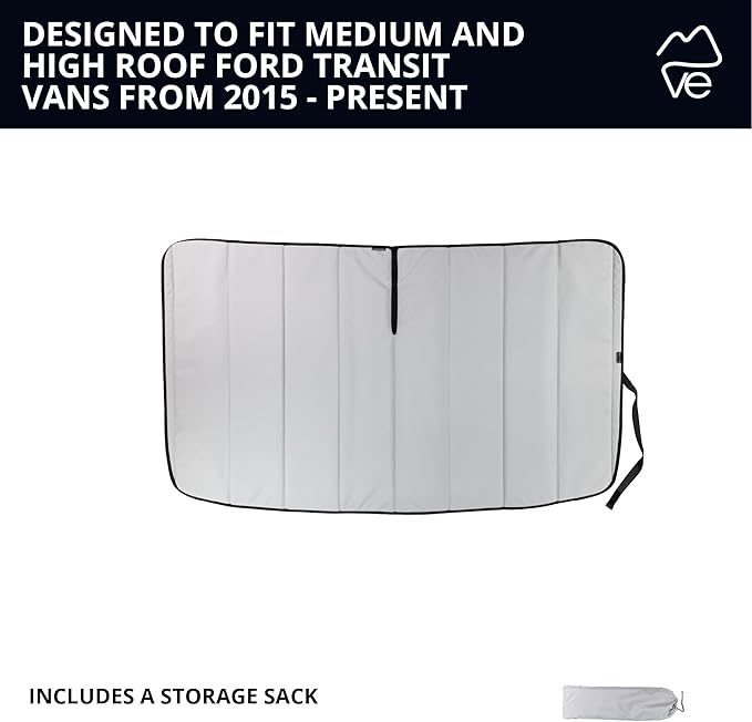 VanEssential Insulated Blackout Front Windshield Window Cover Designed for Ford Transit Van Medium and High Roof Year 2015 to Current - Cool Gray