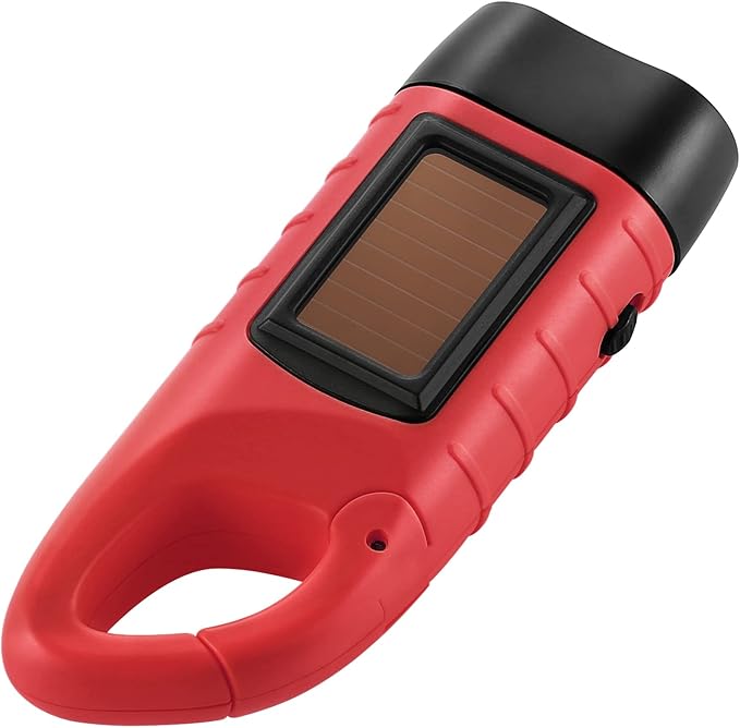 Simpeak 2-Pack Hand Crank Solar Powered LED Flashlight, Emergency Survival Flashlight with Dynamo Carbiner for Outdoor Sports, Red
