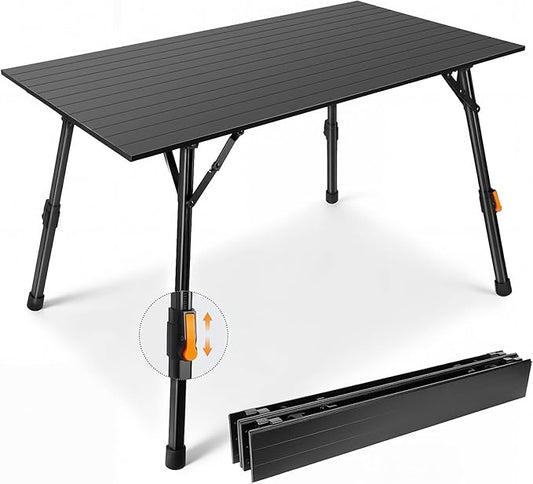Portable Camping Table Foldable: No-Assembly Aluminum Folding Camping Table with Height Infinitely Adjustable & Carry Bag - Camp Table for Camping, Picnic, Beach, RV, BBQ