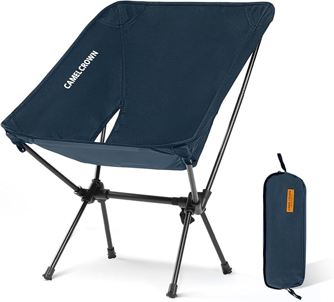 CAMEL CROWN Portable Camping Chair Folding Compact Lawn Lightweight Backpacking Chair with Carry Bag for Outdoor Hiking Beach Travel Picnic Festival Navy Blue