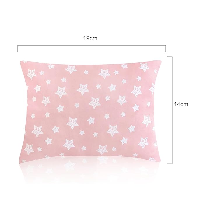Biloban Toddler Pillow for Sleeping, Kid Pillow 14" x 19" for Small Travel Bed, Nap Pillows, Soft & Skin-Friendly Small Pillows for Sleeping, Toddler Use Only, Age 2 to 5, (White & Pink Star)