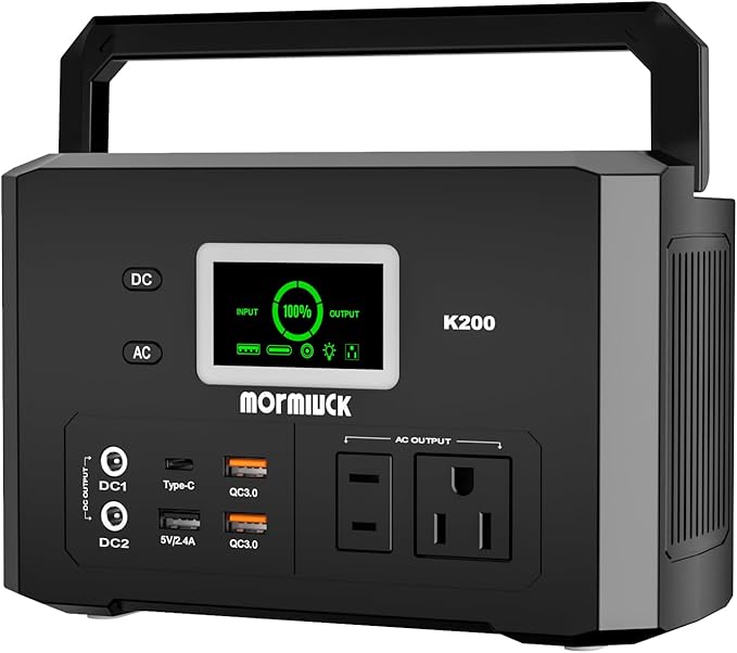 200W Portable Power Station (400W Peak), Mormluck Solar Generators with 110V AC Outlet（No Solar Panel）, 32000mAh Lithium Battery for Home Backup, Outdoor Adventures, and RV Emergencies