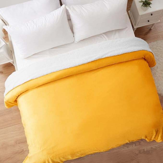 KAWAHOME Sherpa Fleece Blanket for Bed - Extra Warm and Heavy Thick Blankets for Winter, Super Soft 500GSM Plush Blanket, King Size 108" X 90" Yellow