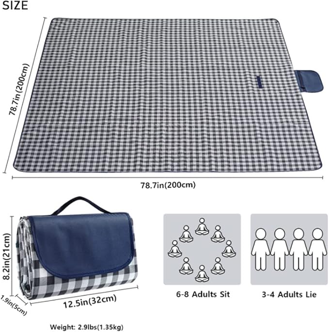 LRUUIDDE Extra Large Picnic Blanket Beach Blankets, Outdoor Foldable Waterproof Sand Mat for Beach Camping Hiking Travel Family Concerts Grass Park Music Festival Lawn Mats (Dark Blue, 80x80inch)