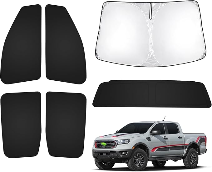 T TGBROS Windshield Sun Shade for Ford Ranger 2019-2023 Car Window Shades Thicken UV Block and Blackout Privacy Foldable Sunshades 6PCS Accessories Keep Cool Sun Visor Covers
