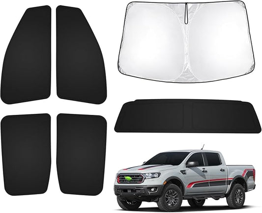 T TGBROS Windshield Sun Shade for Ford Ranger 2019-2023 Car Window Shades Thicken UV Block and Blackout Privacy Foldable Sunshades 6PCS Accessories Keep Cool Sun Visor Covers