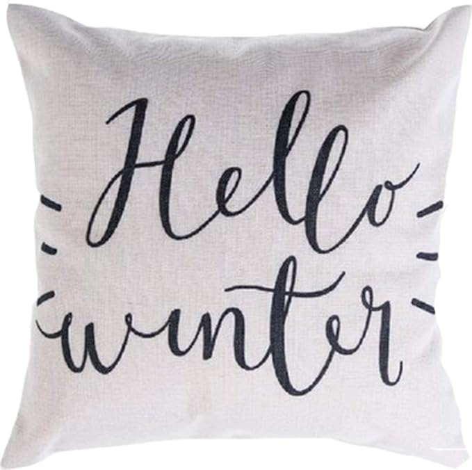 Square Throw Pillows Cushion Covers Hellow Winter Linen Cotton Pillowcase for Christmas Winter Home Bed Couch Color:Hellow Winter