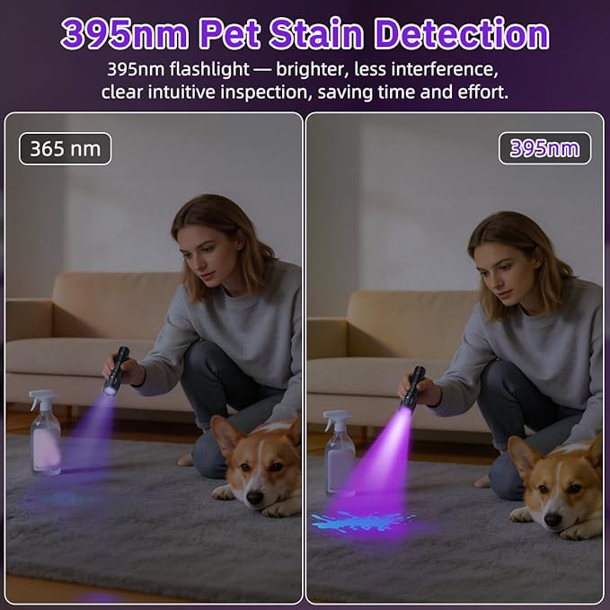 6Pack Small UV Flashlight Black Light, 395nm UV Light Flashlights, Portable LED Blacklight Flashlight, Mini Black Lights Detector for Dog/Cat/Pet Urine, Rocks, Bed Bug, Resin Curing, Scorpions Finder