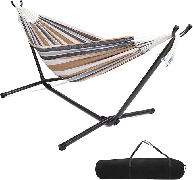 ONCLOUD 550 LBS Capacity Double Hammock with Stand Included with Portable Carrying Bag, Heavy Duty 2-Person Hammock for Outdoors & Indoors - Desert Stripe, Series TDCTZ1 - Desert Stripe