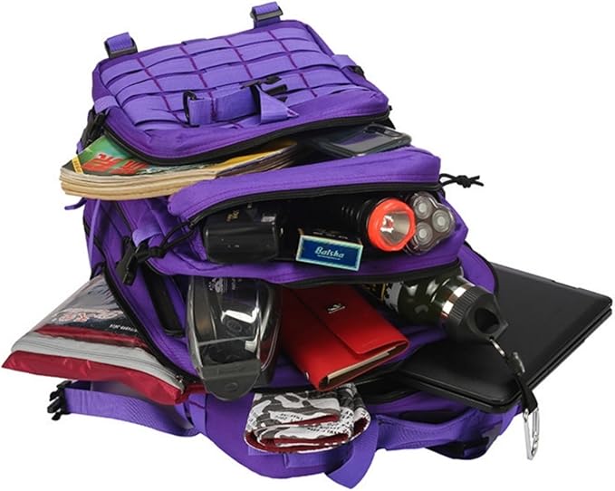 45L Military Tactical Backpack for Men & Women Bug Out Bag Assault pack Molle Daypack Hiking Trekking Rucksack(45L purple)