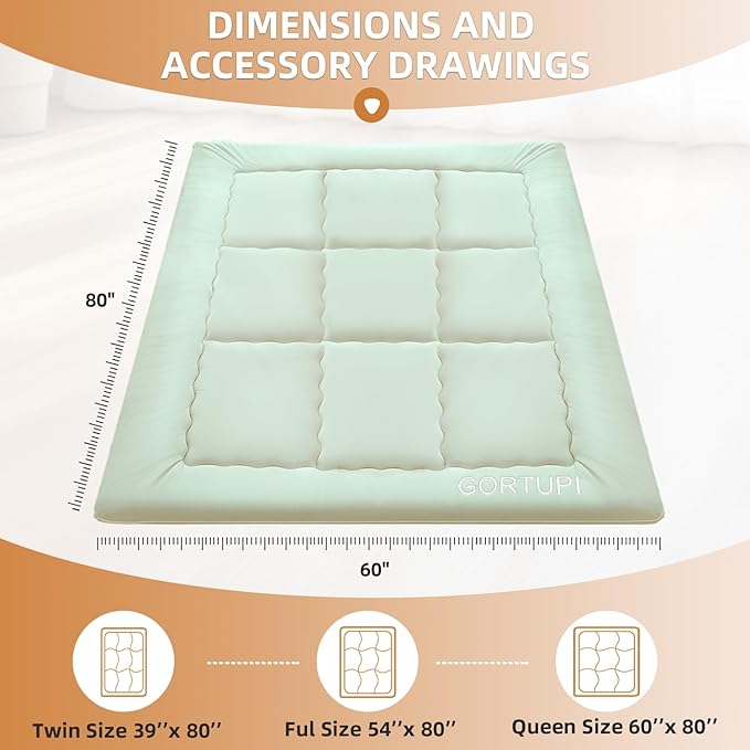 Japanese Floor Futon Queen Foldable Futon Mattress for Floor Tatami Mattress Portable Rollaway Bed for Guest Playmat for Kids Tatami Sleeping Pad Japanese Mattress for Adults Green A