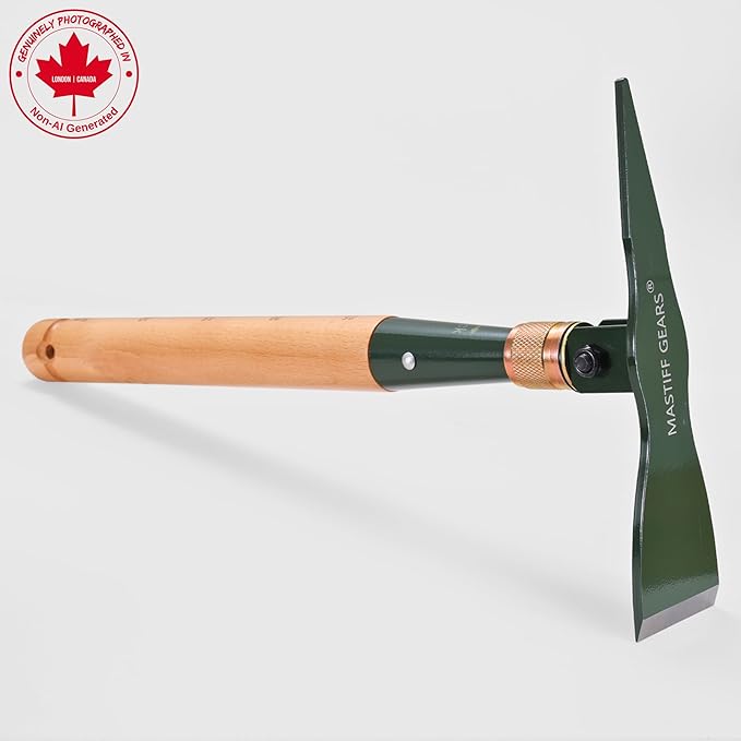 MASTIFF GEARS Folding Pick-Mattock & Pickaxe, WWII Inspired, 4.5mm 1050 High Carbon Steel, Premium Solid Wood, MOLLE Canvas Pouch, Emergency Safety Tool, Heavy Duty Camping Survival Gear