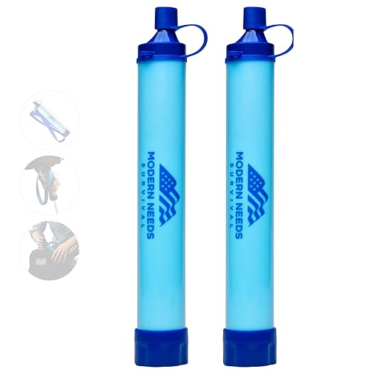 MODERN NEEDS Ready Filter Personal Water Filter Straw | Backpacking Water Filter for Hiking & Camping | Portable Water Purifier Camping | Emergency Survival Gear & Camping Survival Kit | 2 Pack