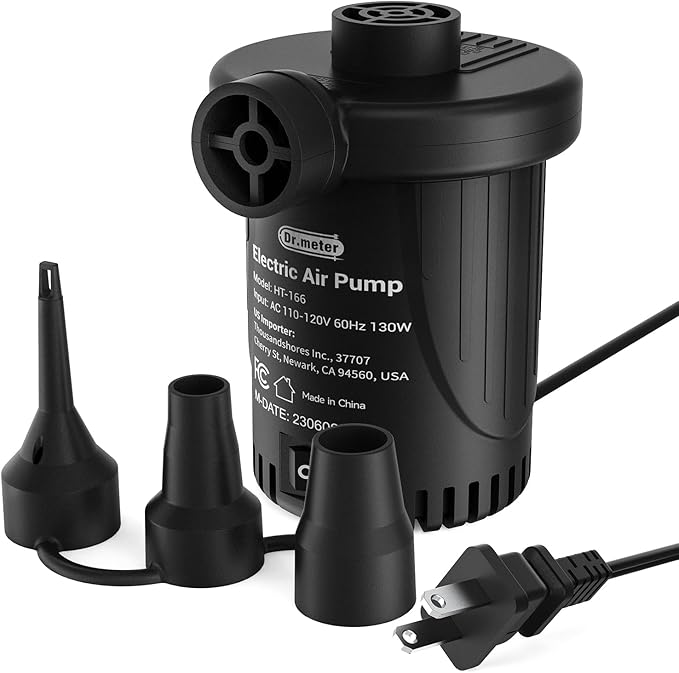 Dr.Meter Air Pump for Inflatables: AC 110V Air Mattress Pump with 3 Nozzles - Quick-Fill Electric Inflator Deflator for Inflatable Pool Raft Bed Boat Floats Swimming Rings Yoga Balls