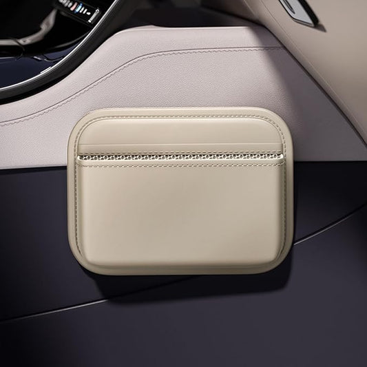Driver's Car Storage Bag, Small Car Side Pocket Organizer for Car Seats, Doors and Consoles, PU Leather (Beige)