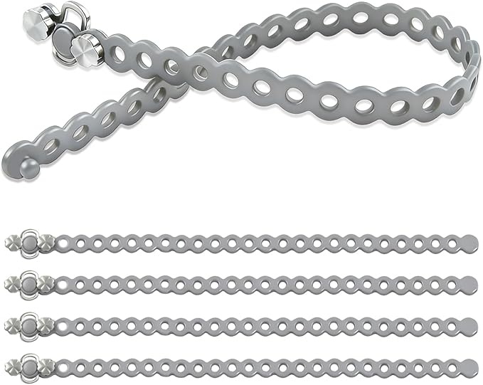 Modular Straps (4-Pack), Heavy Duty Silicone Gear Tie, EDC Multi-Tool Strap for Camping, Travel & Outdoor Survival（Grey）