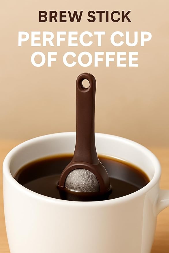 2 Pack Coffee/Tea Brew Stick Infuser – Single Cup Reusable Filter Spoon with Fine Mesh, BPA-Free, Easy Swivel Top – 5.25" Long Portable Coffee Maker for Travel, Work & Home