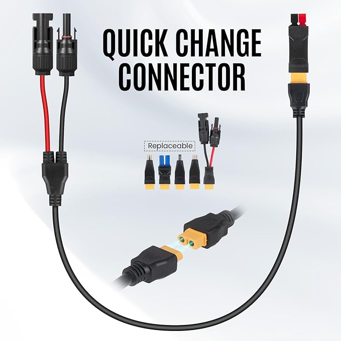 6-in-1 Solar Panel Connector Kit Solar Connector to DC5521 7909 8020 XT60 EC5 Solar Panel Multi Connector Cable Portable Heavy-Duty Weatherproof for RV Power Staion Generator (6.6ft)