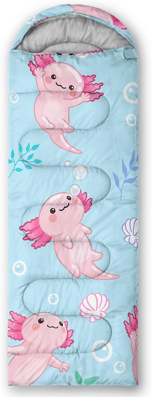 QOOMO Axolotl Cute Camping Sleeping Bags,3 Season Warm & Cool Weather,Lightweight,Waterproof Sleeping Bags for Adults & Kids,Traveling,and Outdoors