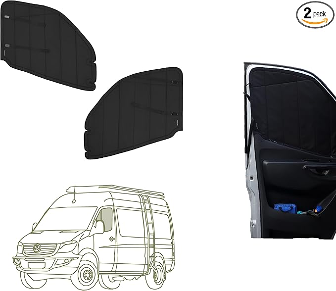 VanEssential Insulated Stealth Blackout Magnetic Window Covers Designed for Mercedes-Benz VS30 (Van Years 2019 to Current), Front Door (Pair), Black