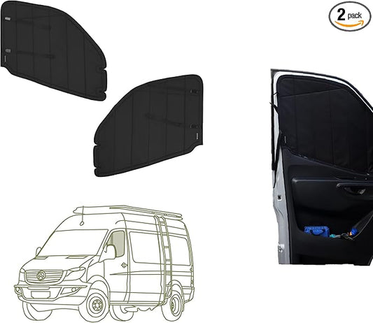 VanEssential Insulated Stealth Blackout Magnetic Window Covers Designed for Mercedes-Benz VS30 (Van Years 2019 to Current), Front Door (Pair), Black