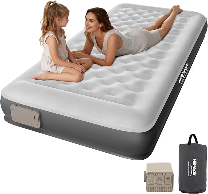HiiPeak Twin Air Mattress Bed with Removable Multi-Function Air Pump, Self Inflatable TPU ECO Blow Up Bed, All Night Stability No Lost Air, No Peculiar Smell for Camping, Home, Guests Portable Travel