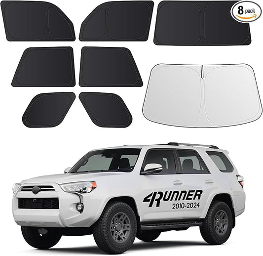 Wigoo 2026 Upgrade 8PCS Full Set Window Sunshade for Toyota 4Runner 2010-2024 [7-Layer Cooler & Blacker, Ice-Crystal Tech] with Windshield for Sun Block, Baby, Camping, Privacy Napping, Relax