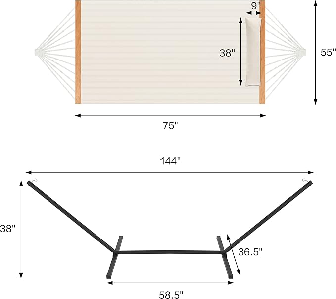 Homgava Two Person Hammock with Stand for Outside Heavy Duty, Outdoor Patio Hammock with Portable Steel Stand, Large Double Hammocks,480lbs Capacity.(Off White)