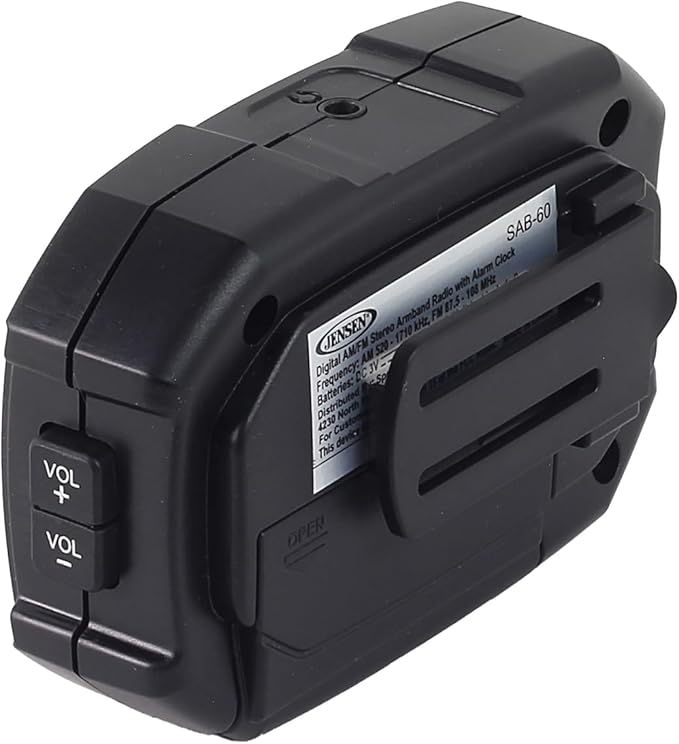 Jensen SAB-60 Armband Digital AM/FM Stereo Radio with Clock and Earbuds, Black, SAB-60