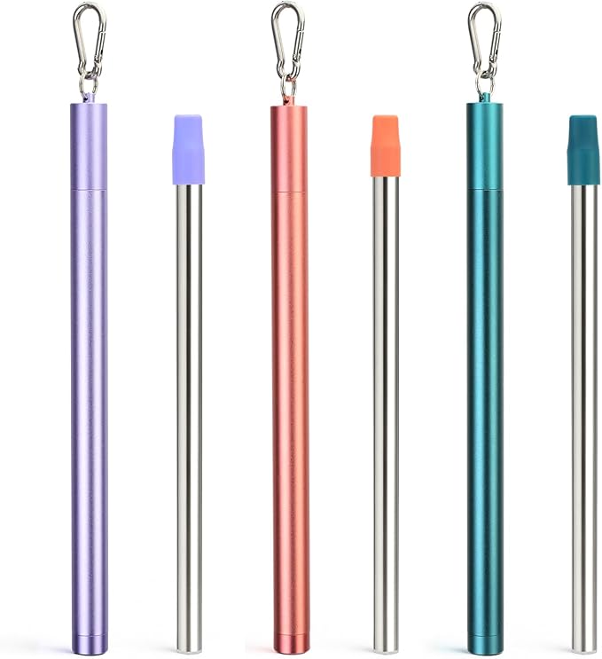 Sursip Portable Water Filter Straw Reusable Stainless Steel Outdoor Emergency Survival Gear for Camping & Hiking Travel Personal Water Purifier Filter Straw(3 Pack)