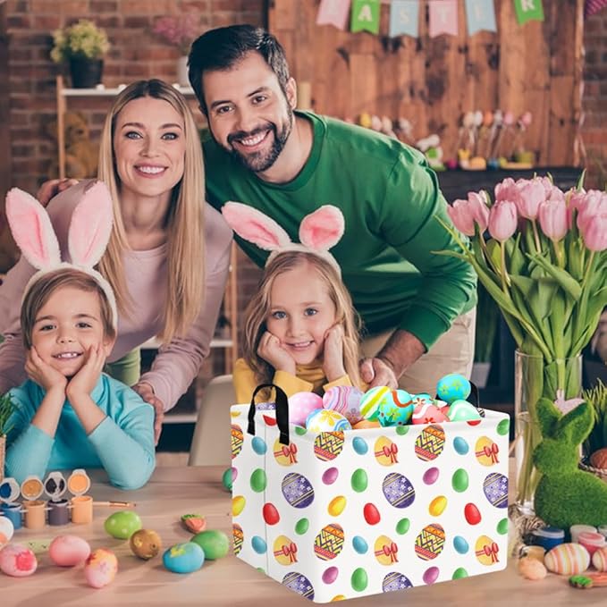 FXOLCSHE Rectangular Easter basket,Laundry Hamper,Kids Toy Storage Basket for baby Bedroom,Kids Storage Bin,Toy Gift Organizerm,Easter Home Decor(Flower egg)