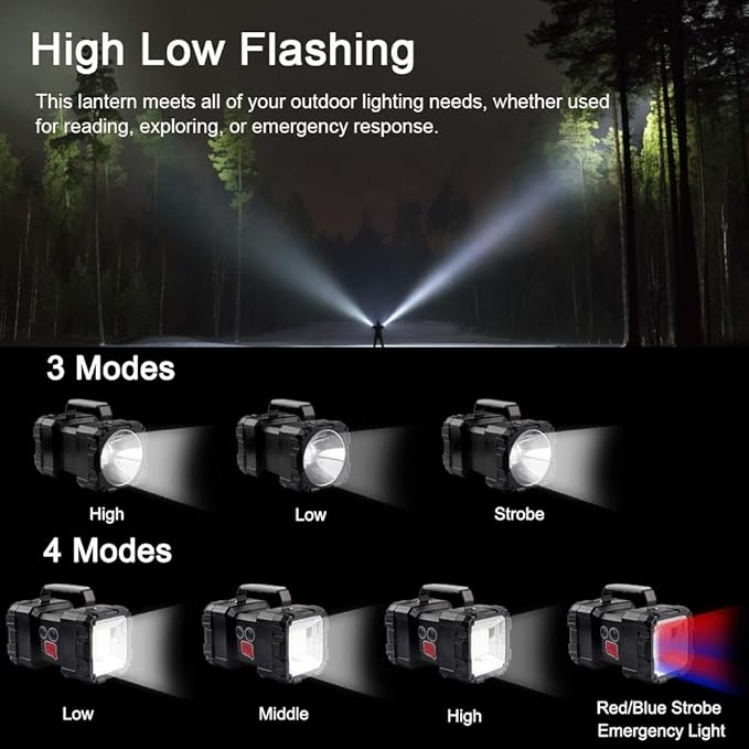 AlpsWolf Rechargeable Flashlight, LED Spotlight Flashlight 20000 Capacity 4000LM 25h Ultra-Long Standby 3+4 Lights Modes Ultra Bright Flashlight Waterproof with USB Output as a Power Bank