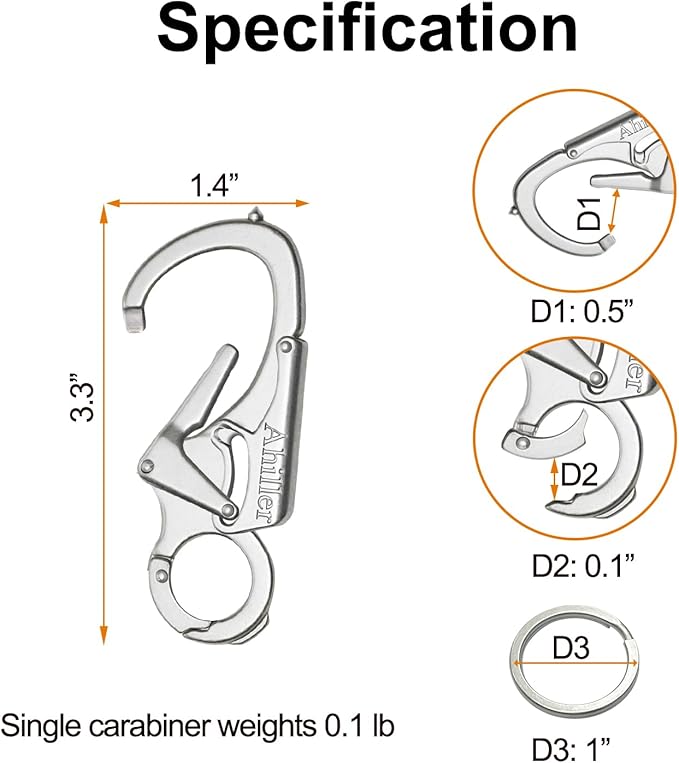 Ahiller Carabiner Keychain Clip, Double Lock Designed - Tungsten Steel Tip, Multifounction Tools for Camping, Hiking, Fishing, Outdoor Survival