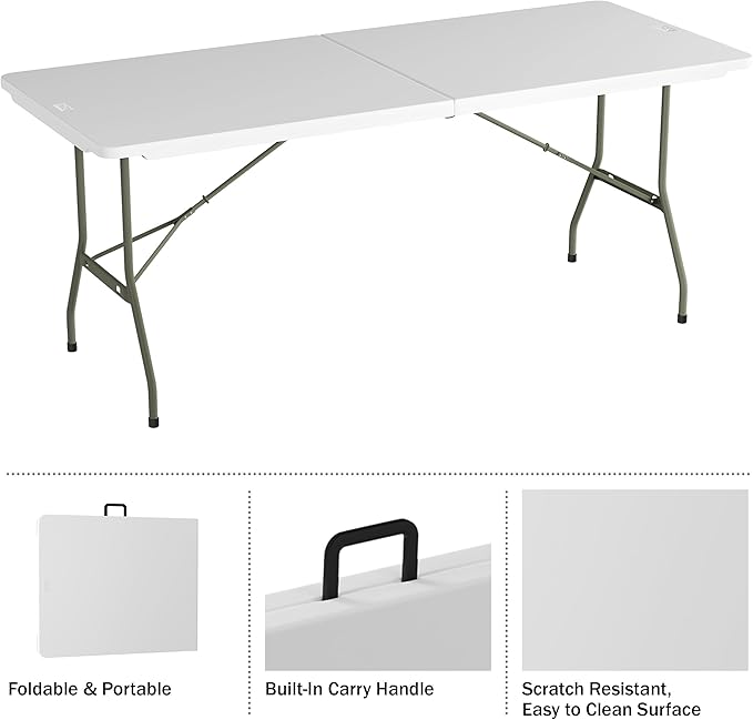 Lavish Home Portable Folding Tables - Lightweight Portable Folding Desk - 6-Foot-Long Indoor or Outdoor Utility Tables for Camping, Events, Dining, Crafts, or Banquets (Set of 2/White)