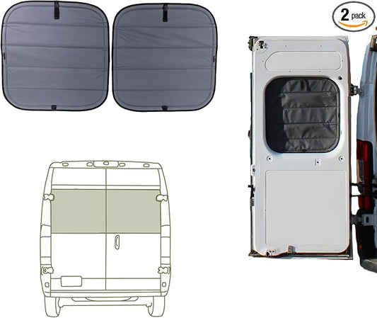 VanEssential Insulated Blackout Rear Door Window Covers Designed for RAM Promaster Bare Metal Window Frame Van Years 2014 to Current Model (Pair)- Charcoal Gray