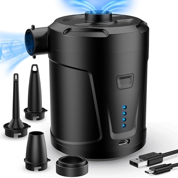 Air Pump for Inflatables,Air Mattress Pump,5200mAh Battery,Camping Essentials,Electric Air Pump,4 Air Nozzles,Fast Inflator Deflate for Inflatable mat,Air Mattresses Beds,Pool Floats,Vacuum Storage