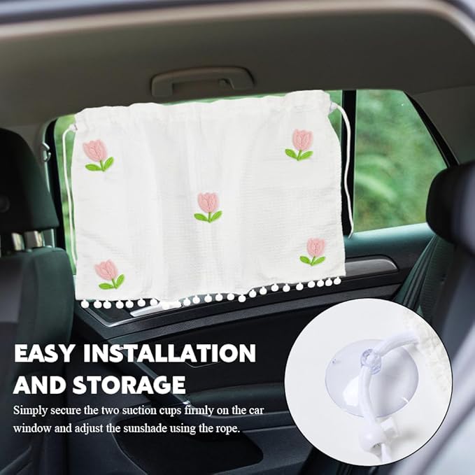 Car Side Window Sun Shade Privacy Curtain for Baby, Suction Cup Window Shade, 25"x18" Car Cartoon Sunshade Protector Heat Blocker Cover, Privacy Curtain for Kids Women (Five Tulips)