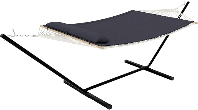 GarveeHome 2 Person Outdoor Hammock with Stand, Portable Hammock, Heavy Duty Hammock with Soft Pillow, Balance Ropes, for Patio, Backyard, Garden, Beach, Gray