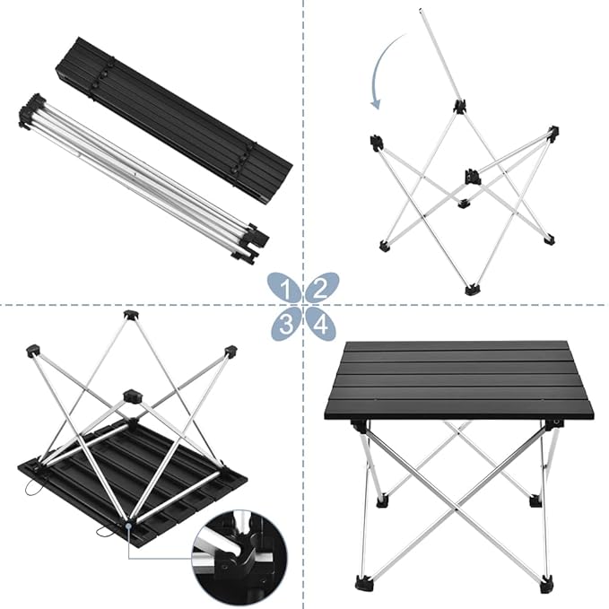 Grope Portable Camping Table with Aluminum Table Top, Folding Beach Table Easy to Carry, Prefect for Outdoor, Picnic, BBQ, Cooking, Festival, Beach, Home Use (Black-M)